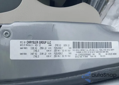 2013 Dodge Grand Caravan Crew z USA, uszkodzony, nr VIN 2C4RDGDG9DR588021